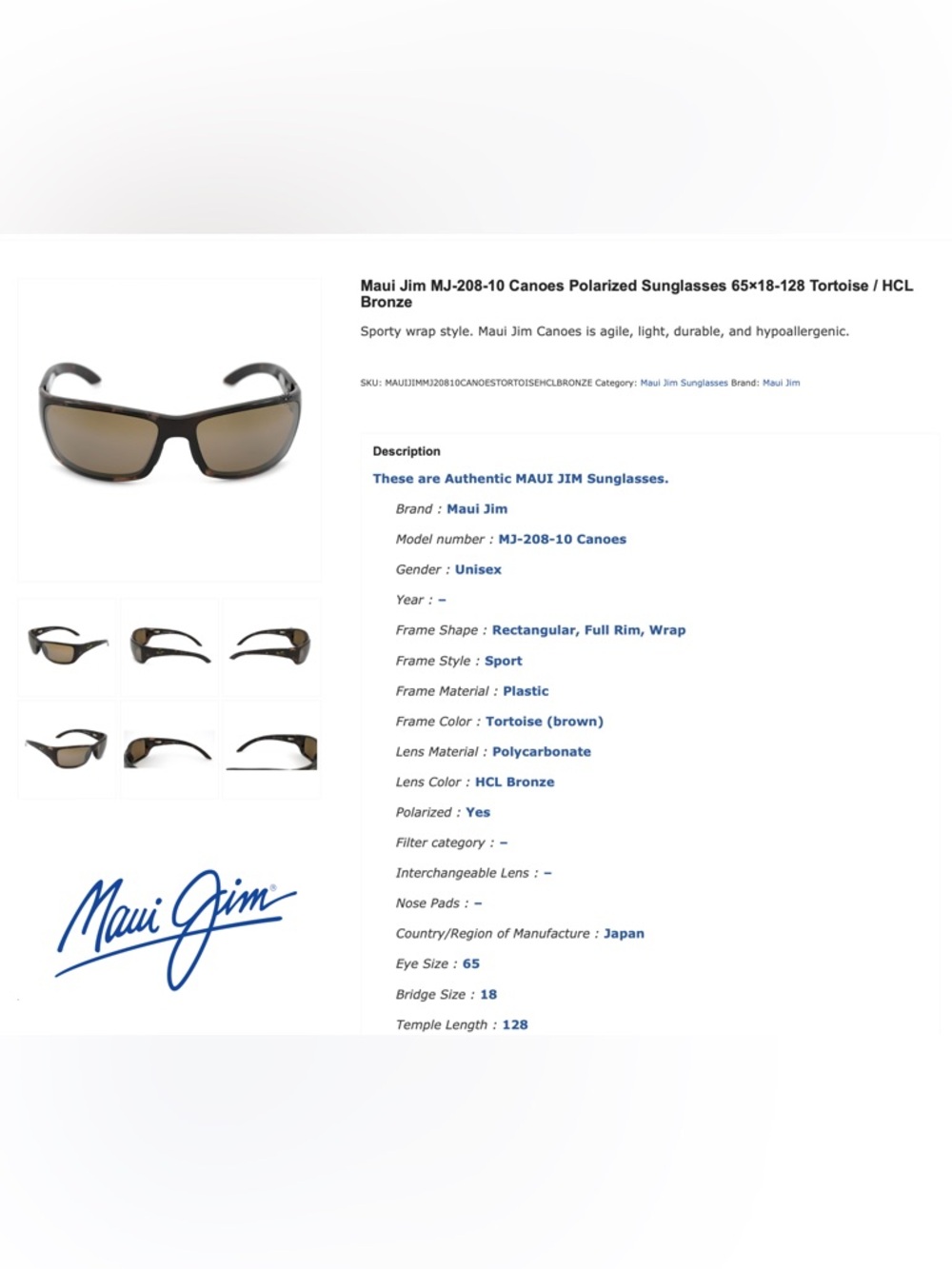 Maui Jim Canoes Polarized Sunglasses - Tortoise Frame with Bronze Lenses